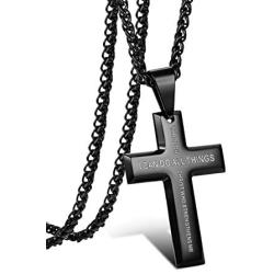 CASSIECA Stainless Steel Lords Prayer Cross Pendant Necklaces Bible Verse Philippians 4:13 Pendants for Mens Cross Necklace Chain 22 24 28 Inch