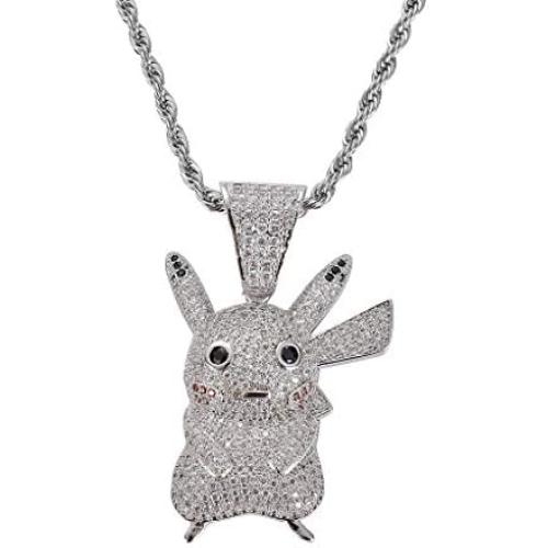 KMASAL Jewelry Hip Hop Iced Out Cute Cartoon Pendant Fully Simulated Diamond Chain 18K Gold Plated Necklace for Men Women