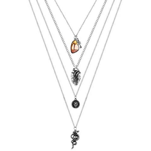 RnBLM JEWELRY Layered Pendant Chain Necklaces for Women Mens Punk Dainty Multilayer Choker Necklaces with Paperclip Lock Cross