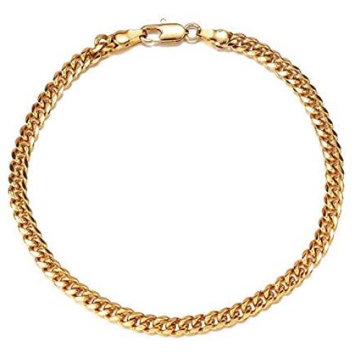 kelistom Gold Cuban Link Anklet Bracelet for Women Men, Flat Diamond Cut Curb Chain 14K Gold / 18K Gold/White Gold Plated Ankle Bracelets for Women Men 9 10 11 inches