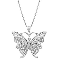Honolulu Jewelry Company Sterling Silver Butterfly Necklace Pendant with Filigree Wings with 18'' Box Chain