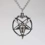 Real Metal Baphomet Satanic Goat Head Inverted Pentagram Silver Finish One Inch Pendant Necklace