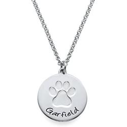 MyNameNecklace Personalized Necklace with Paw Print - Engrave Your Pets Name on Disc Pendant - Pets Lovers Jewelry Gift