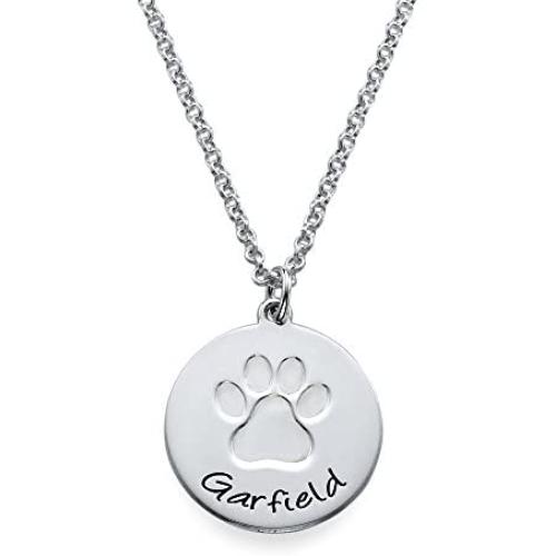 MyNameNecklace Personalized Necklace with Paw Print - Engrave Your Pets Name on Disc Pendant - Pets Lovers Jewelry Gift