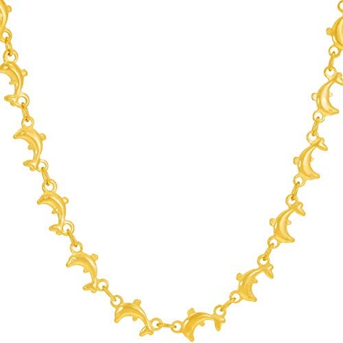 LIFETIME JEWELRY Dolphin Link Chain Necklace for Women and Men 24k Gold Plated