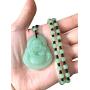 Laughing Buddha Light Apple White Green Jade Stabilized Turquoise Pendant 26'' Necklace Bead Carved Long Large Boho Chain Genuine Certified Grade A Jadeite Hand Crafted, Jade Medallion