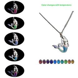 Fineder 1 Pack Mermaid Mood Necklace Color Change Pendant Jewelry for Little Girls with Blue Shell Necklace Gift Box …