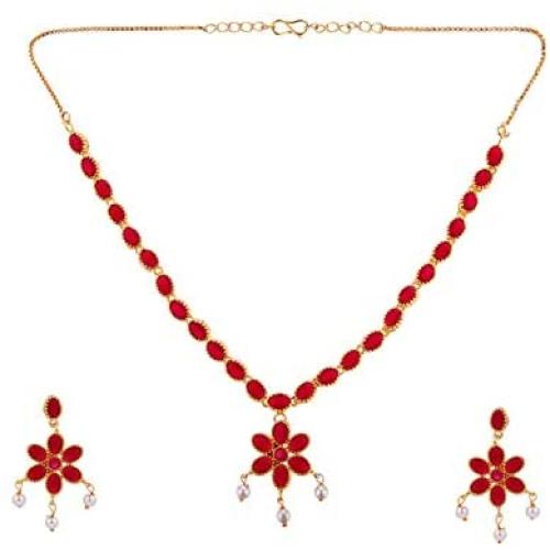 Efulgenz Indian Bollywood Gold Plated Crystal Rhinestone Faux Pearl Floral Wedding Choker Necklace Earring Jewellery Set