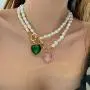 YorzAhar Love Heart Pendant Necklace, Heart of The Ocean Necklace Handpicked Pearl 7-8.5mm Pearls Strand Necklace for Women Gifts