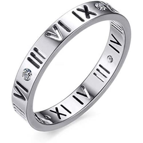 Jaline Fashion Stainless Steel IP Rose gold plating Roman Numeral Ring for Women and Teen Girls,Rose Gold,Size 6-8