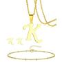PANSHI Initial Letter Pendant Necklaces Set Gold Jewelry Bracelets Set Stainless Steel Earrings Sets Alphabet Charm from A to Z Birthday Present Personalized Gifts for Women Girls