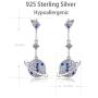 WDM Women Blue Threaded Earrings Sterling Silver Earrings Dangle Long Girls Earrings Hypoallergenic for Sensitive Ears CZ Diamond Dangling Drop Earrings (Double moon earrings-silver)