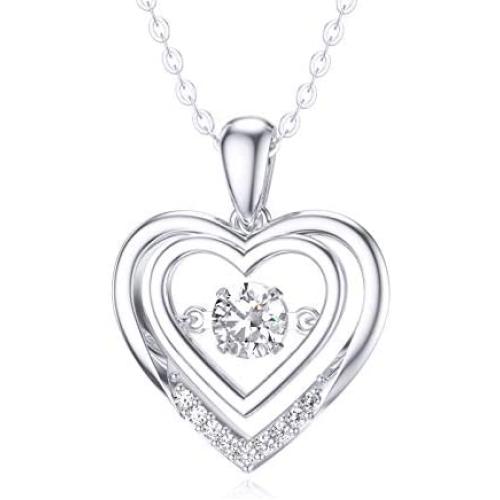 14k Gold Created Moissanite Heart Pendant Necklace for Women, Real Gold Anniversary Jewelry for Wife, Gifts for Her, 16-18 Inch