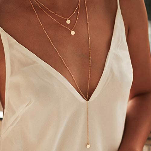 Fdesigner Fashion Layered Long Necklace Coin Pendant Necklaces Chain Charm Necklace Jewelry for Women and Girls