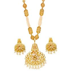 Bindhani Bollywood Style Jewellery Traditional Wedding Bridal Gold Plated Kundan Pearl Mala Pendant Necklace Earrings Jewelry Set for Women by Indian Artisan