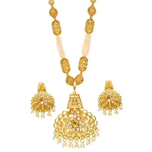 Bindhani Bollywood Style Jewellery Traditional Wedding Bridal Gold Plated Kundan Pearl Mala Pendant Necklace Earrings Jewelry Set for Women by Indian Artisan Bindhani Bollywood Style Jewellery Traditional Wedding Bridal Gold Plated Kundan Pearl Mala Pendant Necklace Earrings Jewelry Set for Women by Indian Artisan