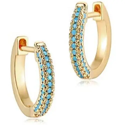 MYEARS Women Gold Huggie Hoop Earrings Ear Stud Cuff Diamond CZ Turquoise Inlay Half Sleeper 14K Gold Filled Tiny Boho Beach Simple Delicate Handmade Hypoallergenic Jewelry Gift