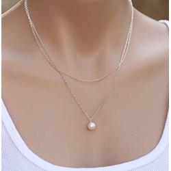 Yfe Layering Pearl Choker Necklace Double Layered Pearl Pendant Necklaces for Women and Girls Minimal Necklace Jewelry Gold (Gold 2 layers)