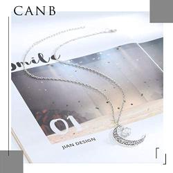 CanB Moon Pendant Necklace Chic Crystal Necklace Jewelry Silver Chain Fashion Necklace for Women and Girls