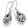 925 Oxidized Sterling Silver Bali Inspired Open Filigree Oval Shape Dangle Hook Earrings 1.1''