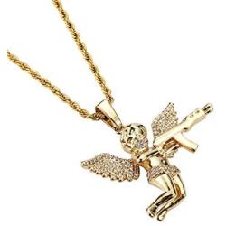 XINAOBAOLUO Hip-HOP Angel Pendant Necklace Mens Womens Gold Plated Stainless Steel Chain Jewelry Gift for Goodfriend