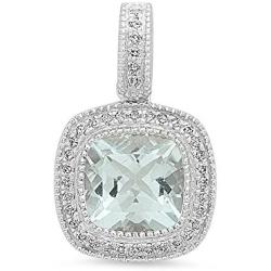 Dazzlingrock Collection 14K 7 MM Cushion Cut Ladies Halo Style Pendant (Silver Chain Included), White Gold