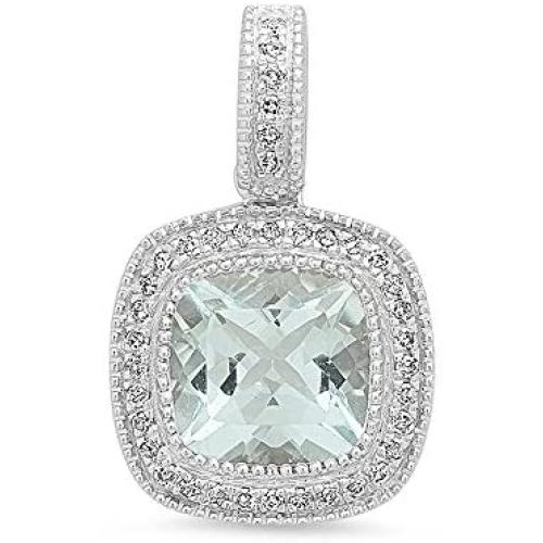 Dazzlingrock Collection 14K 7 MM Cushion Cut Ladies Halo Style Pendant (Silver Chain Included), White Gold