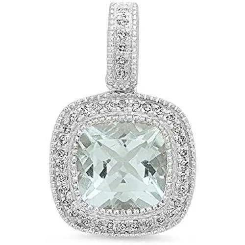 Dazzlingrock Collection 14K 7 MM Cushion Cut Ladies Halo Style Pendant (Silver Chain Included), White Gold Dazzlingrock Collection 14K 7 MM Cushion Cut Ladies Halo Style Pendant (Silver Chain Included), White Gold