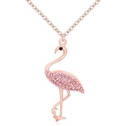 MANZHEN Beautiful Full Clear Pink Rhinestone Flamingo Pendant Necklace Bird Animal Jewelry