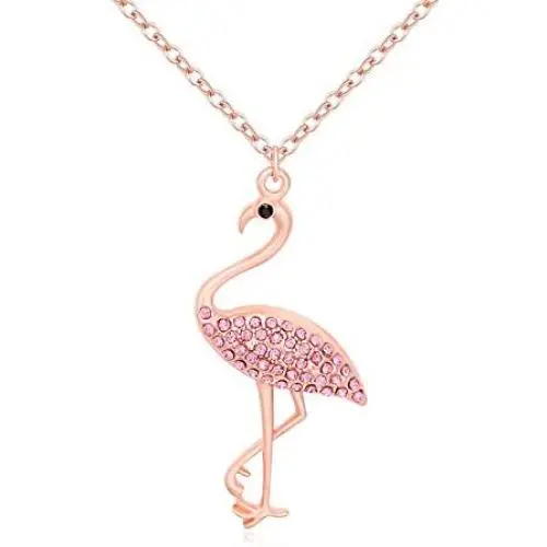 MANZHEN Beautiful Full Clear Pink Rhinestone Flamingo Pendant Necklace Bird Animal Jewelry