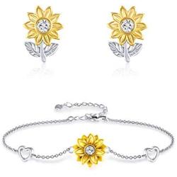 You Are My Sunshine Sunflower Bracelet Earrings Jewelry Gifts for Women Daughter