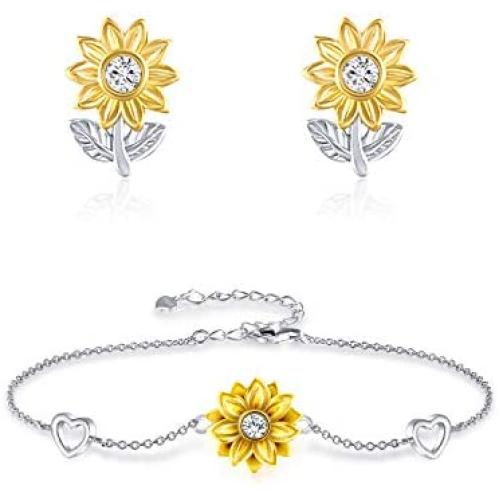 You Are My Sunshine Sunflower Bracelet Earrings Jewelry Gifts for Women Daughter