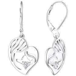 YL Mother and Daughter Earrings Sterling Silver Mum Hold Child Heart Dangle Drop Earrings Jewelry for Mom