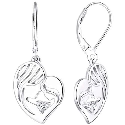 YL Mother and Daughter Earrings Sterling Silver Mum Hold Child Heart Dangle Drop Earrings Jewelry for Mom