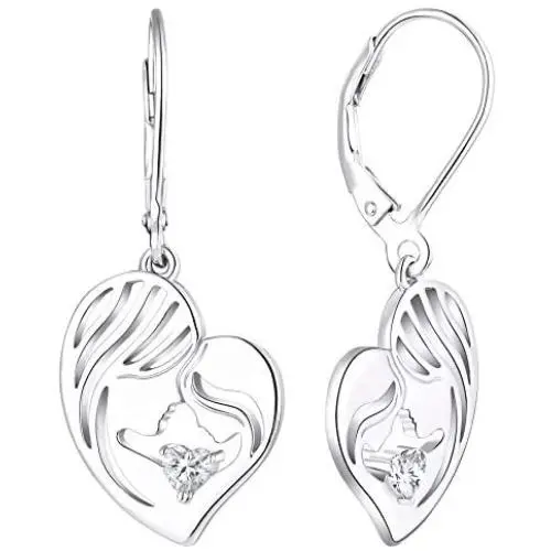 YL Mother and Daughter Earrings Sterling Silver Mum Hold Child Heart Dangle Drop Earrings Jewelry for Mom YL Mother and Daughter Earrings Sterling Silver Mum Hold Child Heart Dangle Drop Earrings Jewelry for Mom