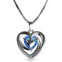 DEPHINI - Heart Necklace - 925 Sterling Silver - Branded Aqua CZ Crystal Pendant Birthstone - Fine Jewellery Love - 18'' Premium Rhodium Plated Silver Chain - Cubic Zirconia - Gifts for Women