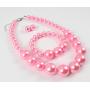Shineland Simple Large Big Simulated Pearl Statement Necklace Bracelet and Earrings Jewelry Set (Pink)