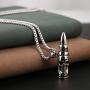HZMAN Bullet Head Skull Demon Pendant Stainless Steel Retro Punk Gothic Jewelry Necklace 22 + 2 Inch Chain