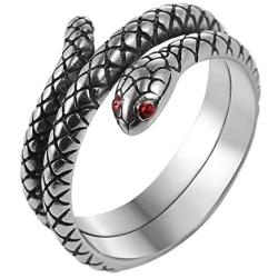 HZMAN Gothic Snake Shape Ring Jewelry Fashion Animal Snake Red CZ Eye Personality Stainless Steel Ring Size 6-12