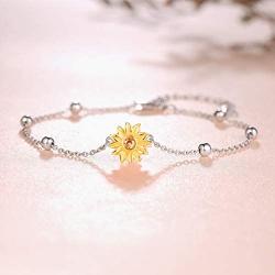 PRAYMOS Sunflower Bracelet Jewelry Women 925 Sterling Silver Adjustable Ball Charm Chain Decent Gifts for Her