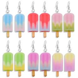 6 pairs Resin Ice Cream Hanging Earrings Women Imitation Food Geometric Earring Girls Funny Cute Aesthetic Kawaii Jewelry Earrings