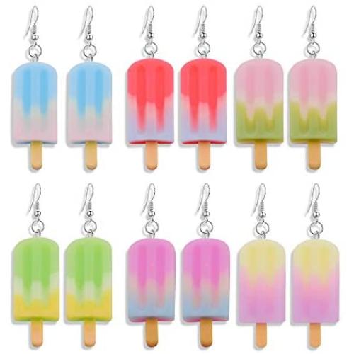 Women Earrings Rainbow Ice cream Drop Earrings Flatback Resin Birthday Gift Girls Teens Jewelry