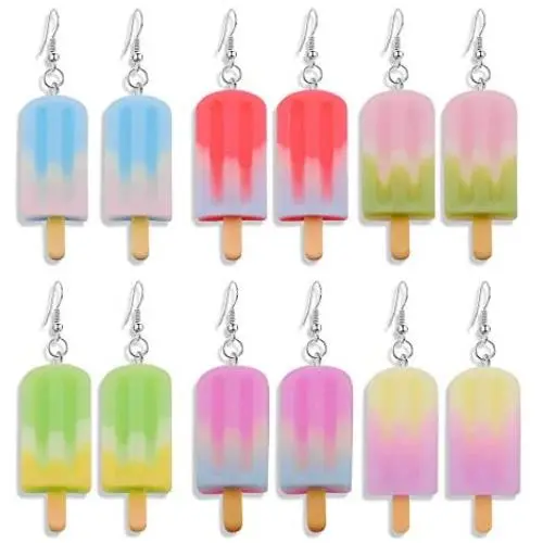 6 pairs Resin Ice Cream Hanging Earrings Women Imitation Food Geometric Earring Girls Funny Cute Aesthetic Kawaii Jewelry Earrings