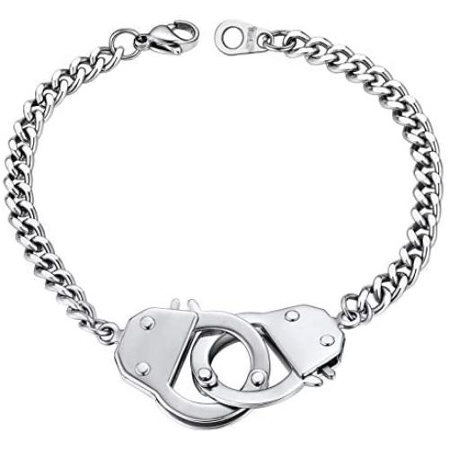 PROSTEEL Stainless Steel Bracelet/Anklet for Men Women Teens, Handcuffs Design Best Friend Bracelet, Silver/Gold/Black Tone, Hypoallergenic, Come Gift Box