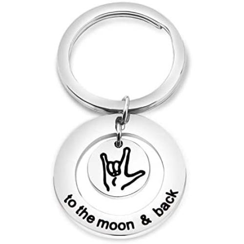 AKTAP Sign Language Jewelry I Love You to The and Back Keychain ASL Sign Language Gift Interpreter Gift ASL Jewelry