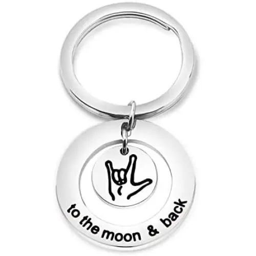 AKTAP Sign Language Jewelry I Love You to The and Back Keychain ASL Sign Language Gift Interpreter Gift ASL Jewelry