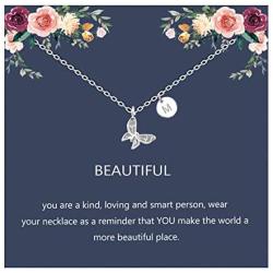 Butterfly Necklace Initial Letter Pendant Necklace with Message Card Butterfly Jewelry Gifts for Women Girls