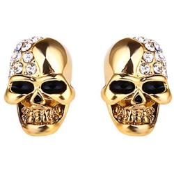 QNNY Skull Stud Earrings for Men Women Cubic Zircon Punk Piercing Ear Studs Stainless Steel Hip Hop Jewelry