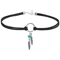 MJartoria Native American Bohemian Feather Charm Handmade PU Leather Choker Necklace