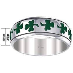 US Jewels and Gems Mens Sterling Silver 8mm Irish Celtic Shamrock 3 Leaf Clover Wedding Band Ring